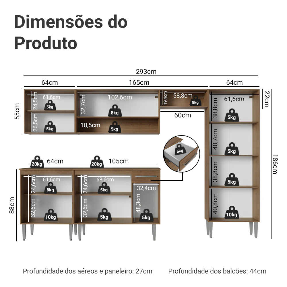 Armário de Cozinha Completa 293cm Rustic Emilly Madesa 01 - Image 3