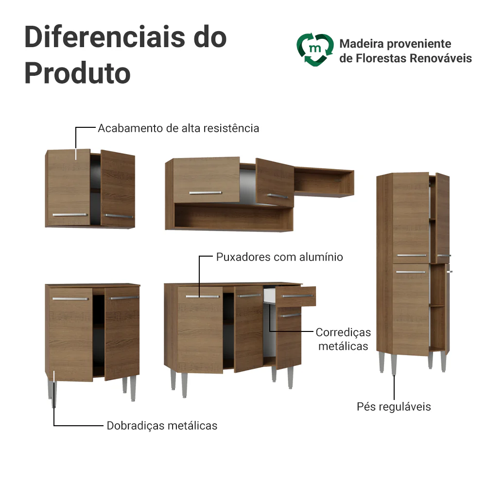 Armário de Cozinha Completa 293cm Rustic Emilly Madesa 01 - Image 4