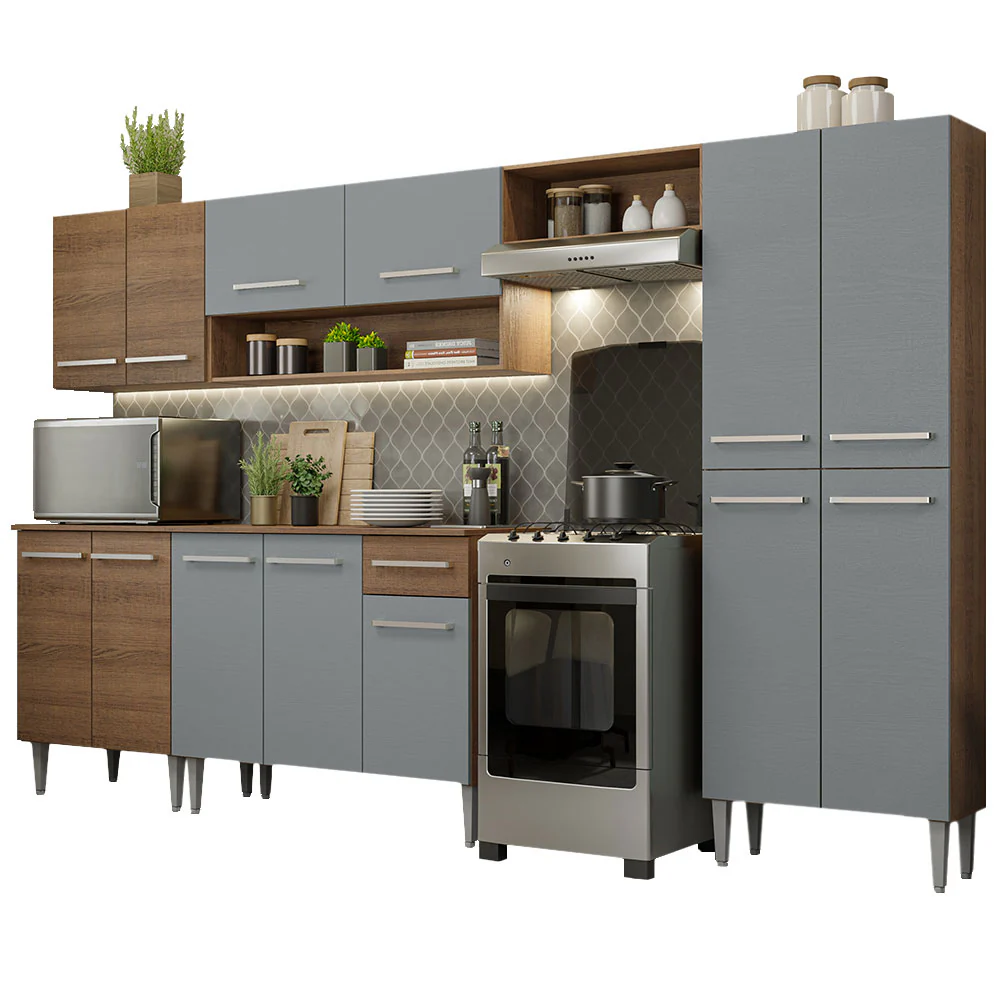 Armário de Cozinha Completa 293cm Rustic/Cinza Emilly Madesa 01 - Image 2