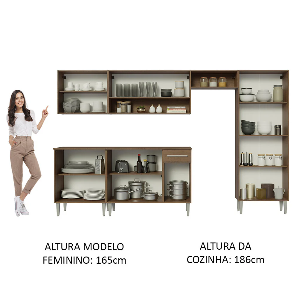 Armário de Cozinha Completa 293cm Rustic/Cinza Emilly Madesa 01 - Image 5