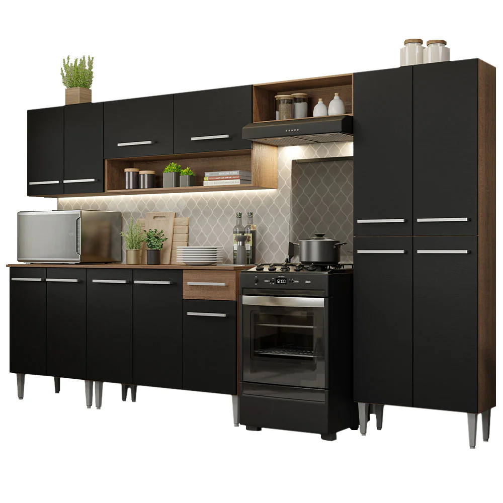 Armário de Cozinha Completa 293cm Rustic/Preto Emilly Madesa 01 - Image 2