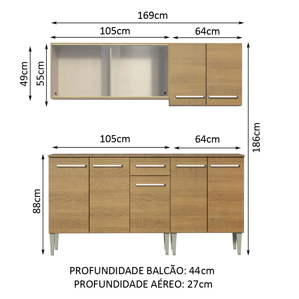 Armário de Cozinha Completa 169cm Rustic Emilly Box Madesa 03 - Image 3