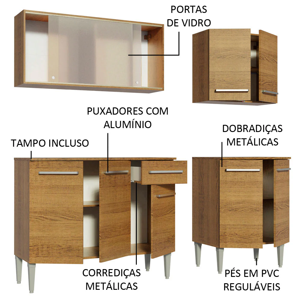 Armário de Cozinha Completa 169cm Rustic Emilly Box Madesa 03 - Image 4