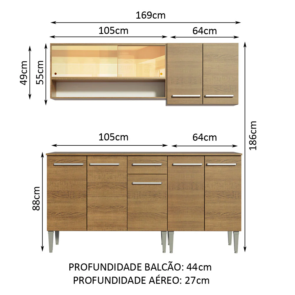 Armário de Cozinha Completa 169cm Rustic Emilly Dance Madesa 07 - Image 3