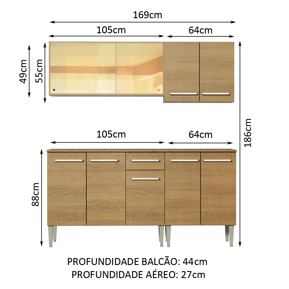 Armário de Cozinha Completa 169cm Rustic Emilly Drive Madesa 04 - Image 3