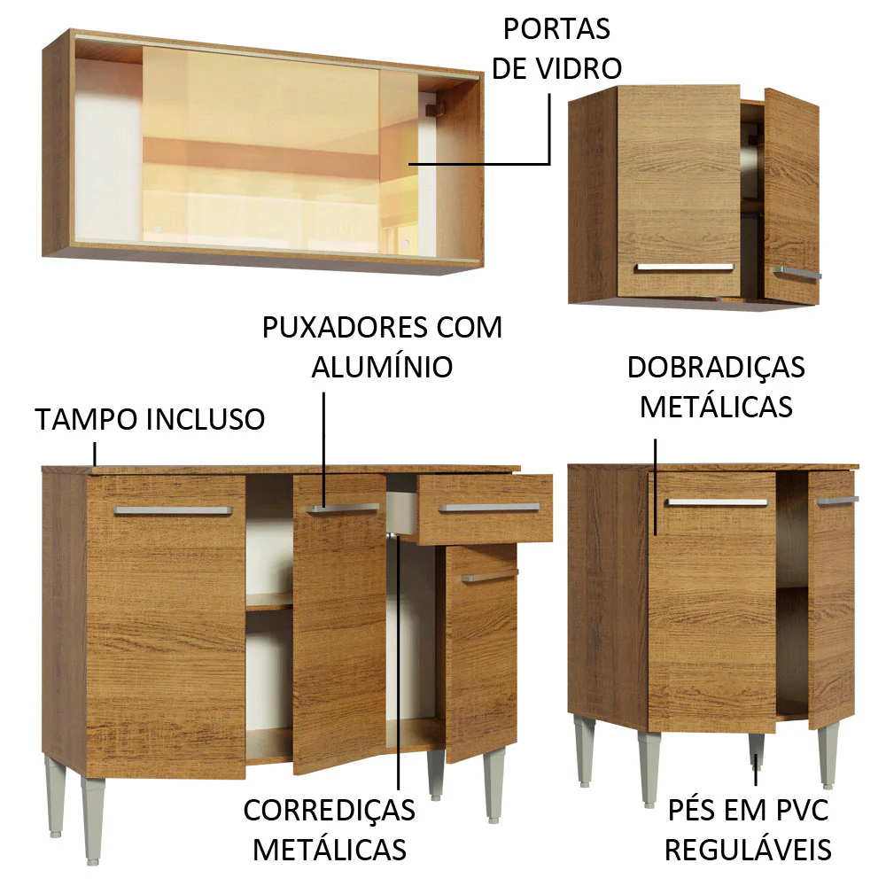 Armário de Cozinha Completa 169cm Rustic Emilly Drive Madesa 04 - Image 4