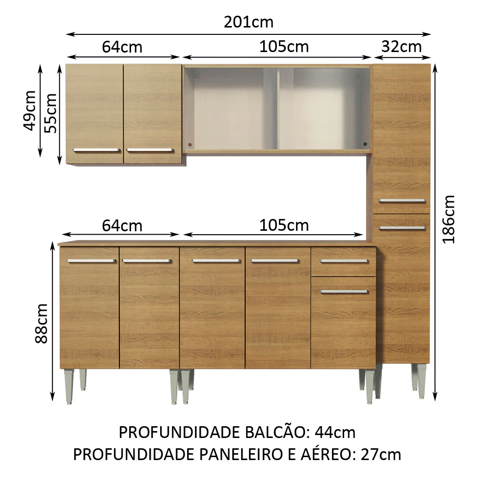 Armário de Cozinha Completa 201cm Rustic Emilly Fast Madesa 02 - Image 3