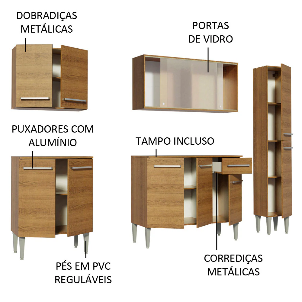 Armário de Cozinha Completa 201cm Rustic Emilly Fast Madesa 02 - Image 4