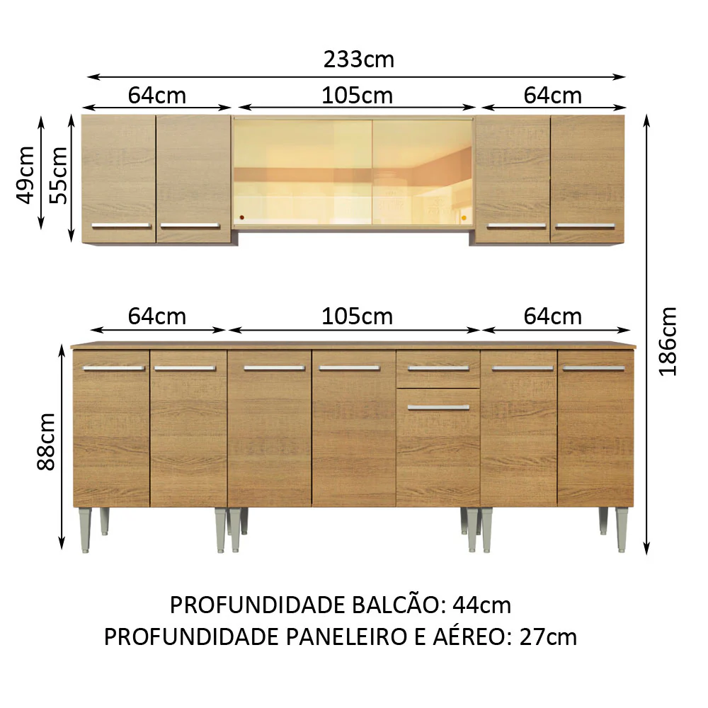 Armário de Cozinha Completa 233cm Rustic Emilly Fire Madesa 03 - Image 3