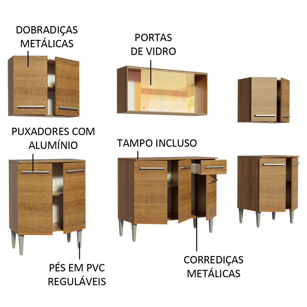 Armário de Cozinha Completa 233cm Rustic Emilly Fire Madesa 03 - Image 4