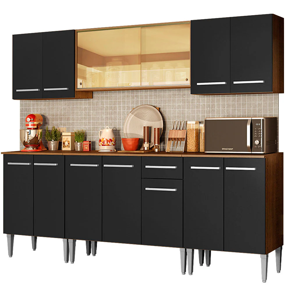 Armário de Cozinha Completa 233cm Rustic/Preto Emilly Fire Madesa 03 - Image 2