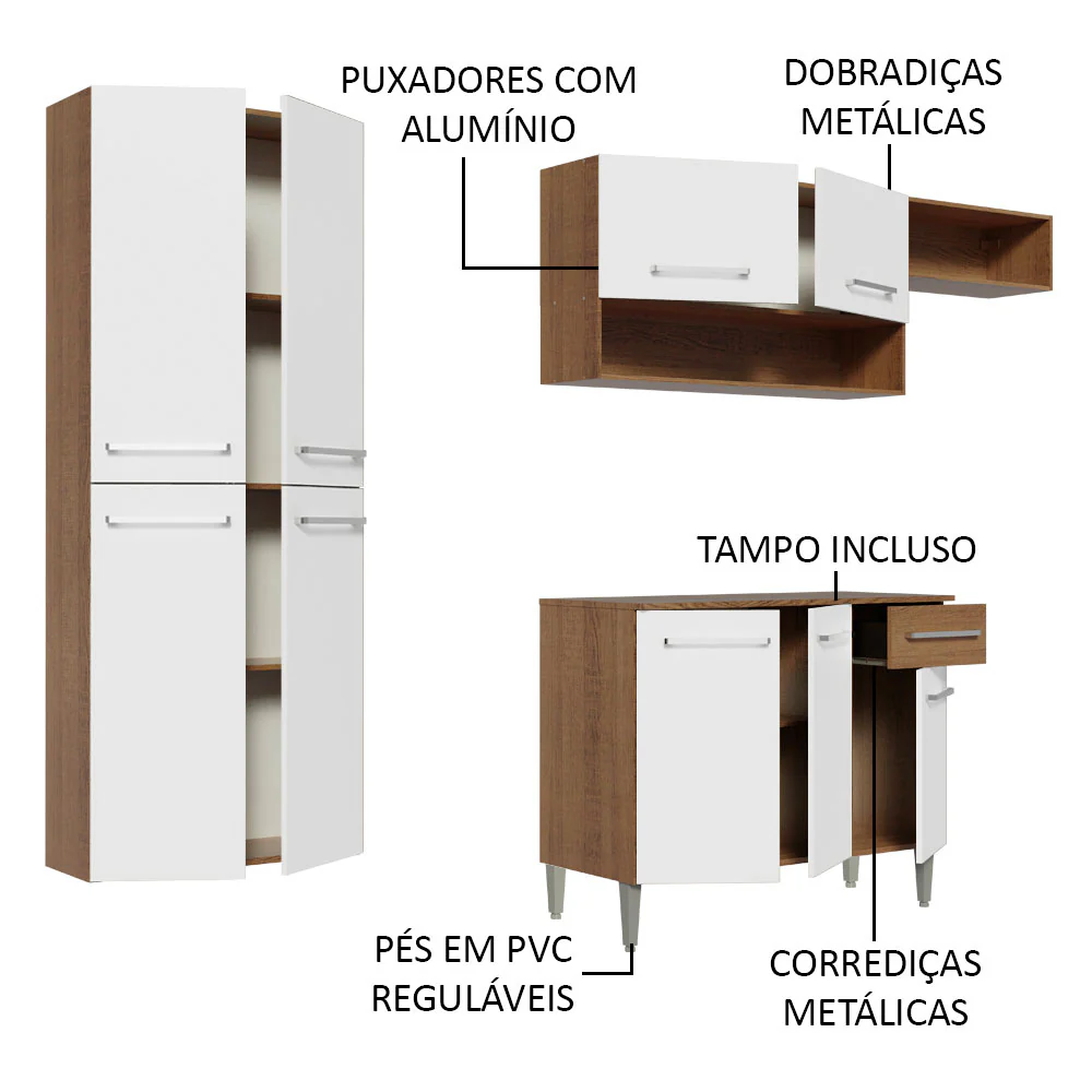 Armário de Cozinha Completa 229cm Rustic/Branco Emilly Fit Madesa 03 - Image 4