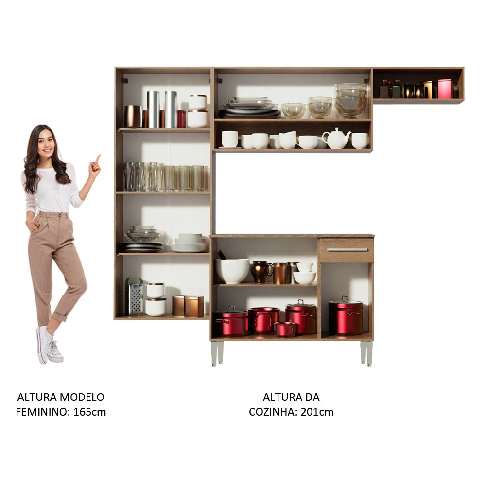Armário de Cozinha Completa 229cm Rustic/Branco Emilly Fit Madesa 03 - Image 5