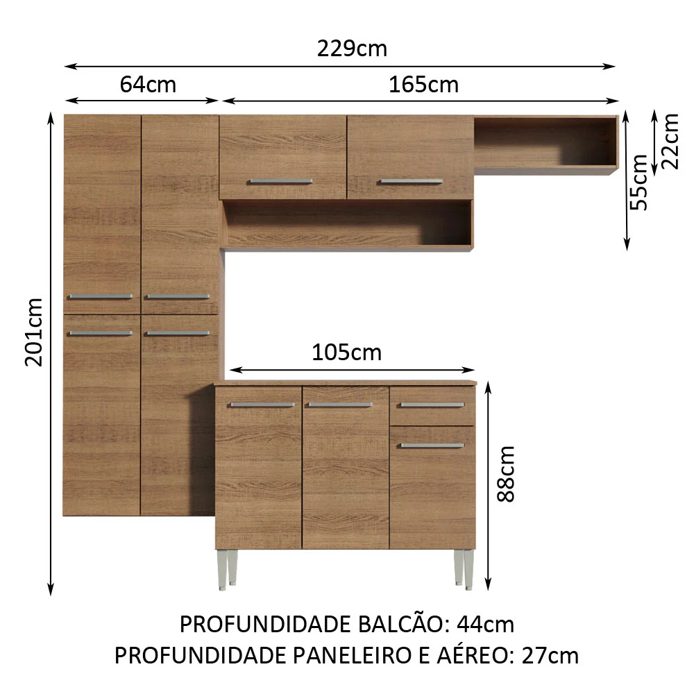 Armário de Cozinha Completa 229cm Rustic Emilly Fit Madesa 03 - Image 3