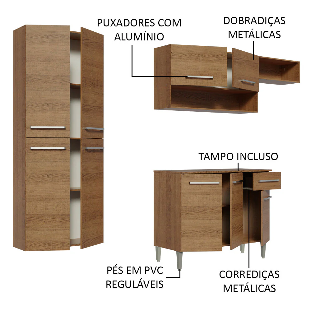 Armário de Cozinha Completa 229cm Rustic Emilly Fit Madesa 03 - Image 4
