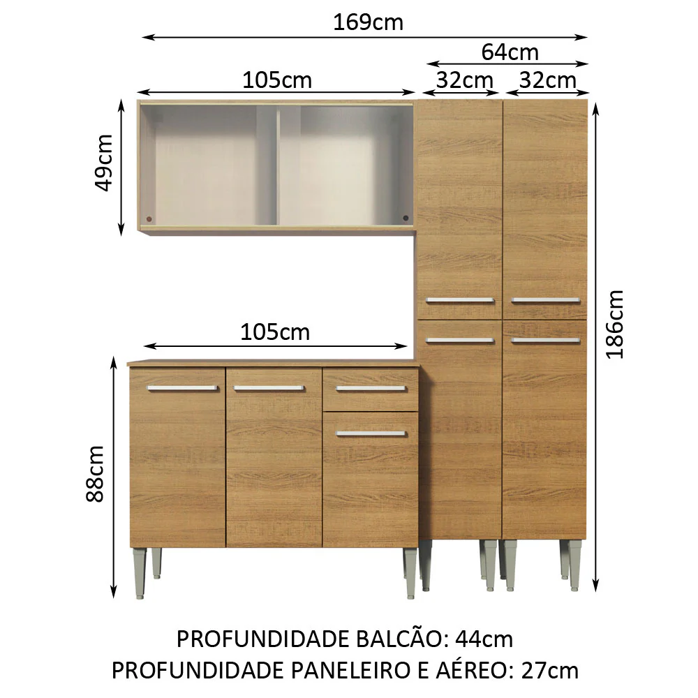Armário de Cozinha Completa 169cm Rustic Emilly Fly Madesa 05 - Image 3
