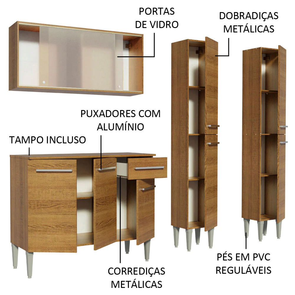 Armário de Cozinha Completa 169cm Rustic Emilly Fly Madesa 05 - Image 4
