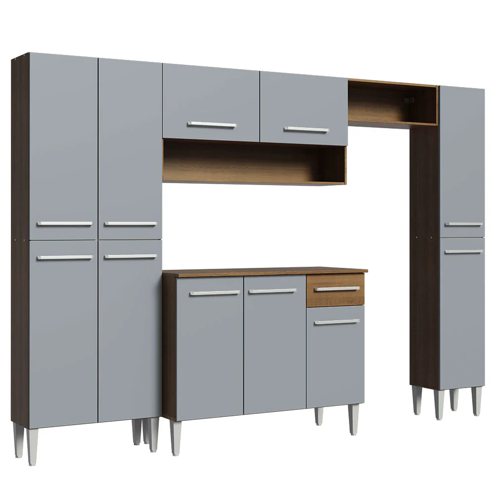 Armário de Cozinha Completa 261cm Rustic/Cinza Emilly Hit Madesa - Image 11