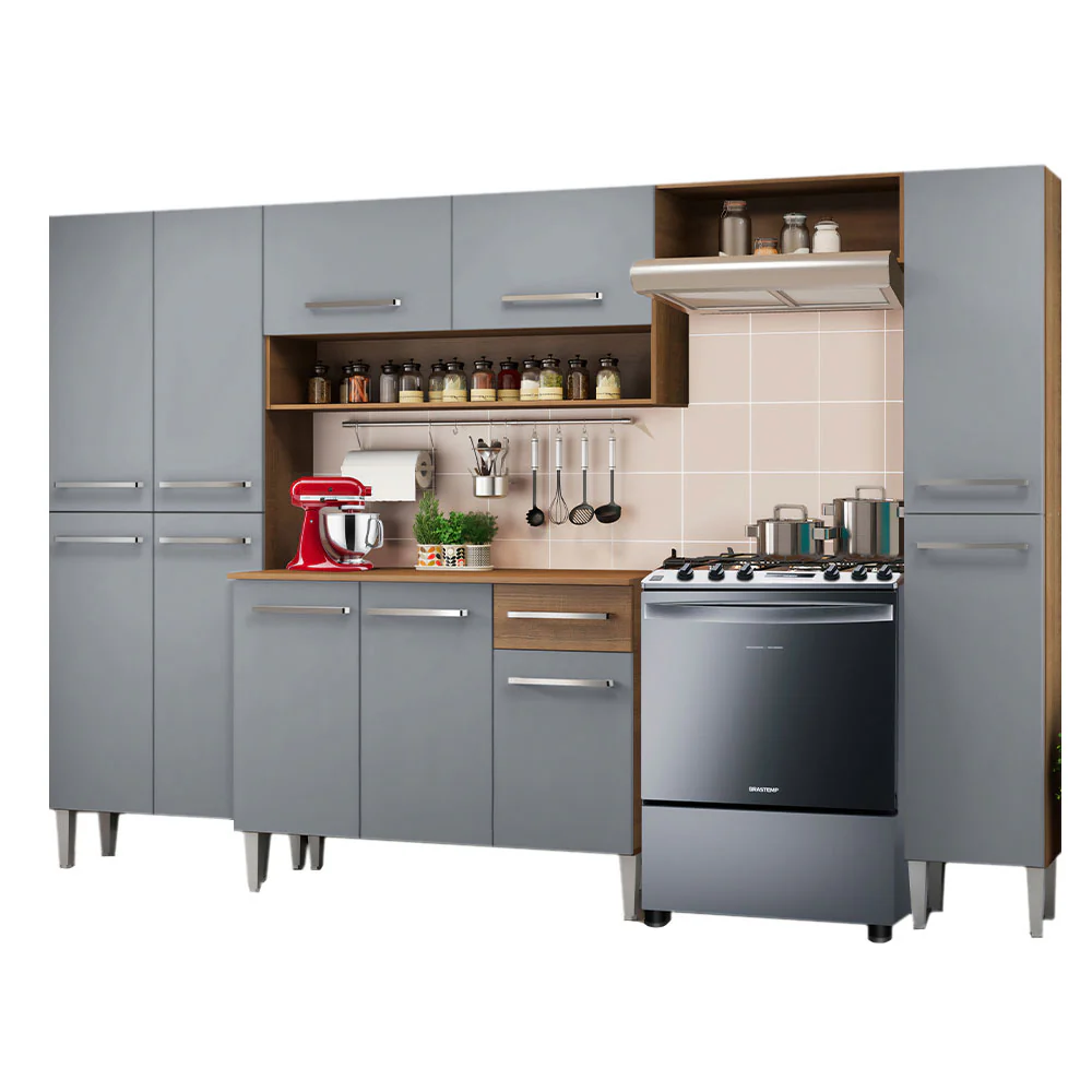 Armário de Cozinha Completa 261cm Rustic/Cinza Emilly Hit Madesa - Image 2
