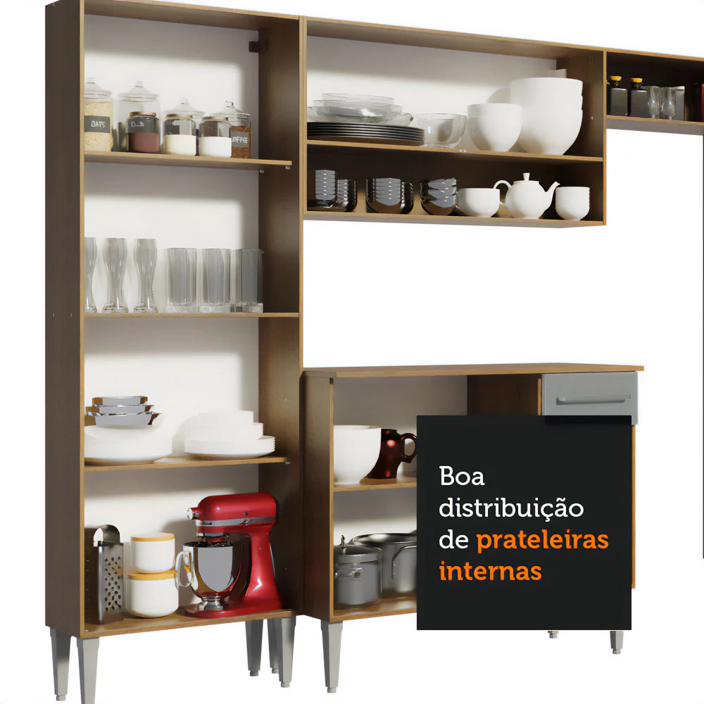 Armário de Cozinha Completa 261cm Rustic/Cinza Emilly Hit Madesa - Image 8