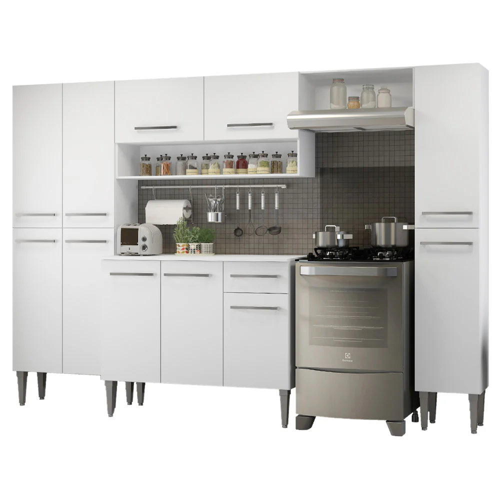 Armário de Cozinha Completa 261cm Branco Emilly Hit Madesa - Image 2