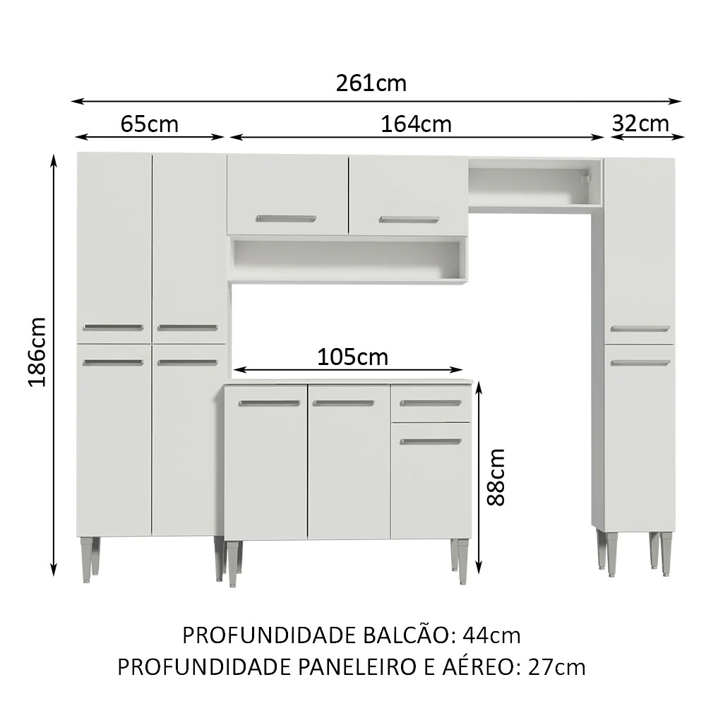 Armário de Cozinha Completa 261cm Branco Emilly Hit Madesa - Image 3