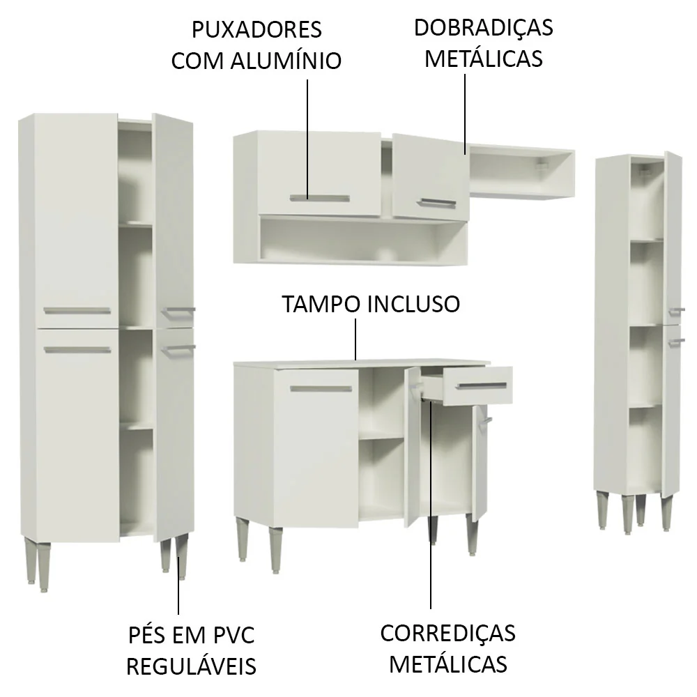 Armário de Cozinha Completa 261cm Branco Emilly Hit Madesa - Image 4