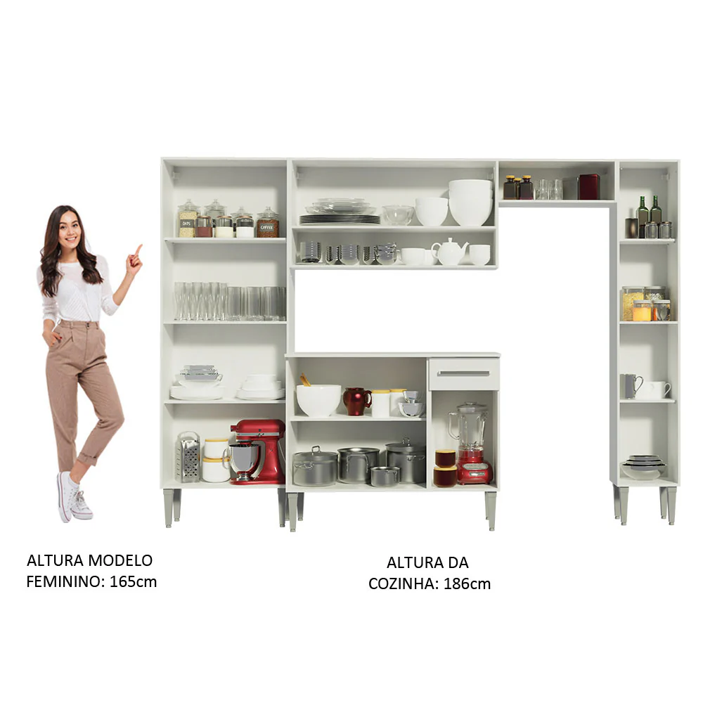 Armário de Cozinha Completa 261cm Branco Emilly Hit Madesa - Image 5