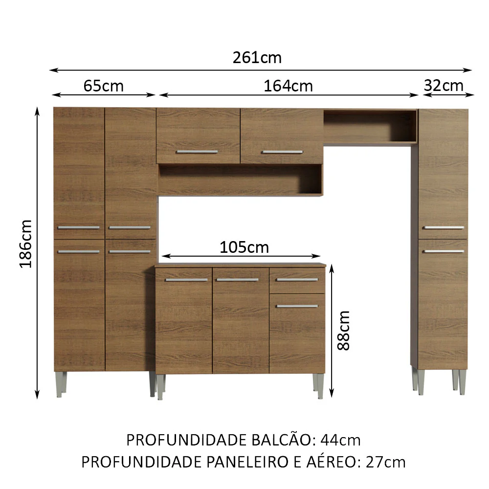 Armário de Cozinha Completa 261cm Rustic Emilly Hit Madesa - Image 3