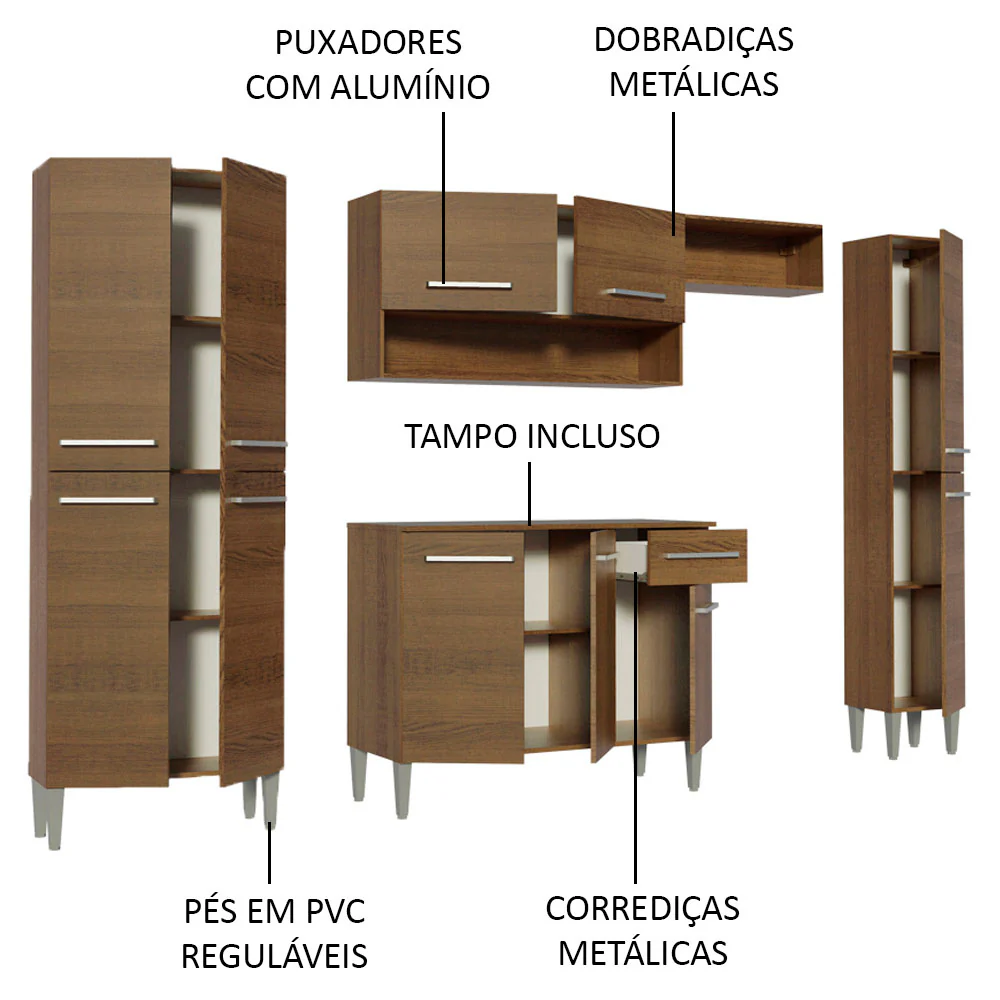 Armário de Cozinha Completa 261cm Rustic Emilly Hit Madesa - Image 4