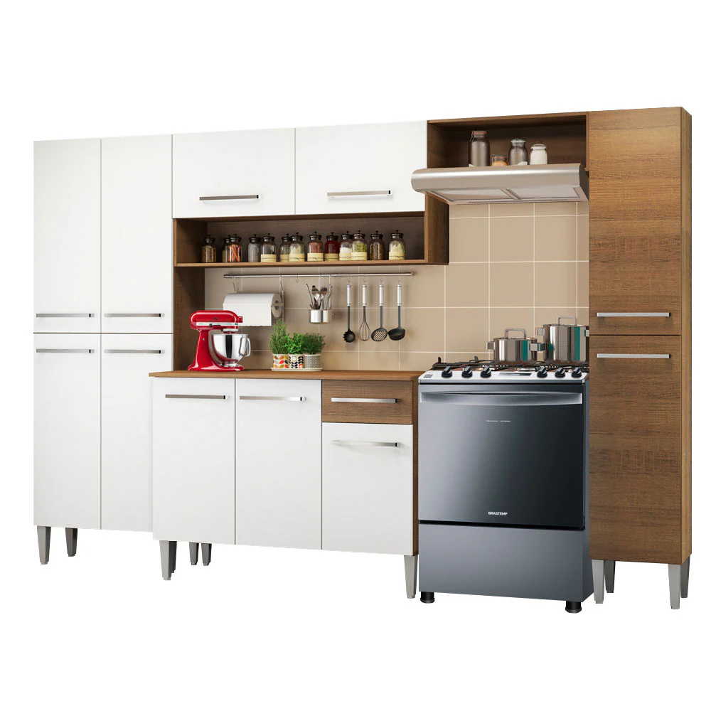 Armário de Cozinha Completa 261cm Rustic/Branco Emilly Hit Madesa - Image 2