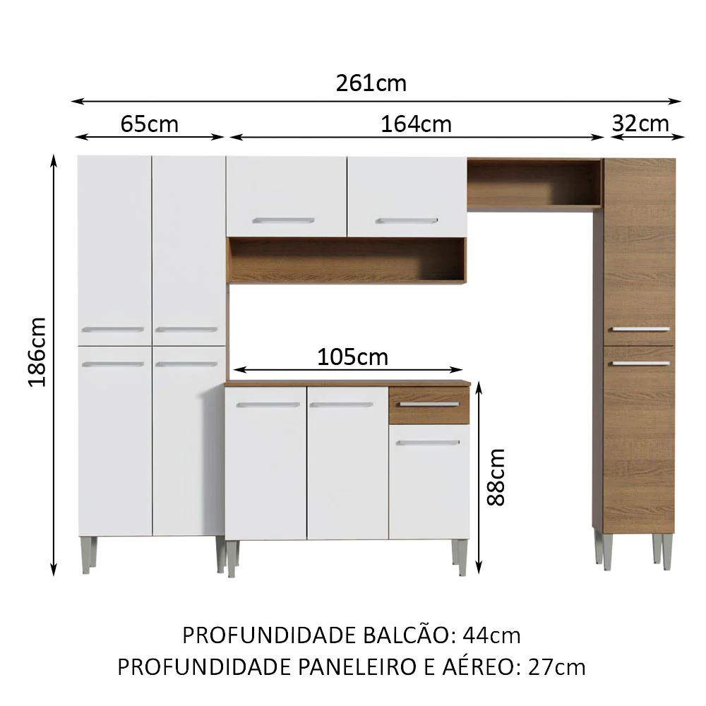 Armário de Cozinha Completa 261cm Rustic/Branco Emilly Hit Madesa - Image 3