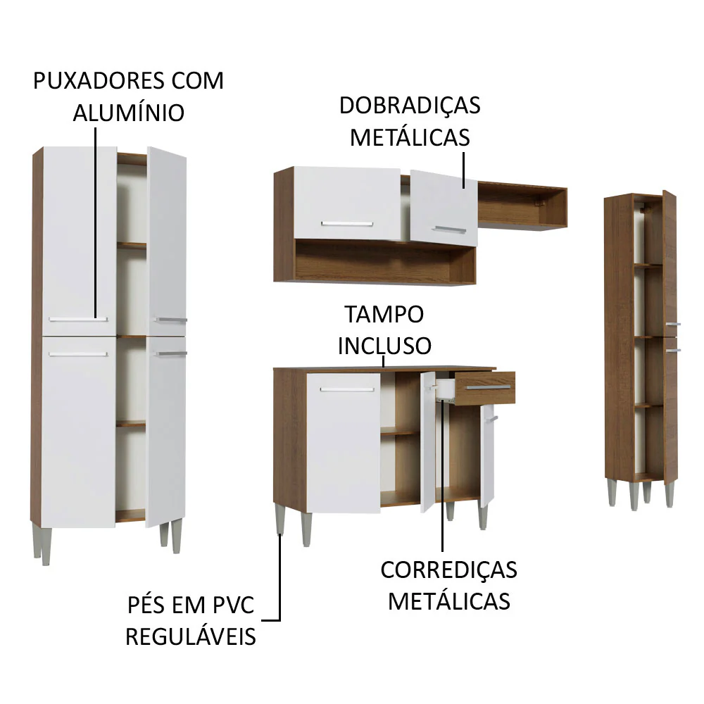 Armário de Cozinha Completa 261cm Rustic/Branco Emilly Hit Madesa - Image 4
