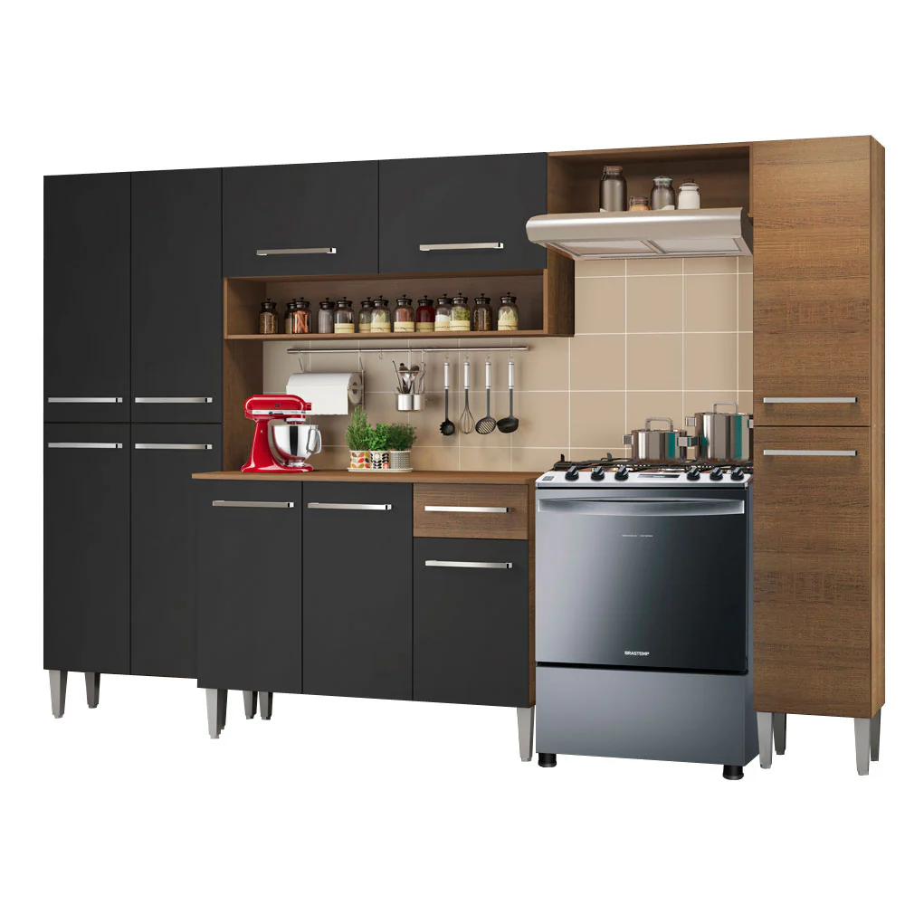 Armário de Cozinha Completa 261cm Rustic/Preto Emilly Hit Madesa - Image 2