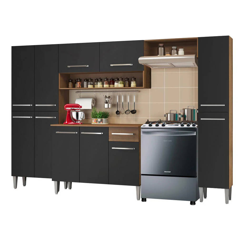 Armário de Cozinha Completa 261cm Rustic/Preto/Preto Emilly Hit Madesa 01 - Image 2