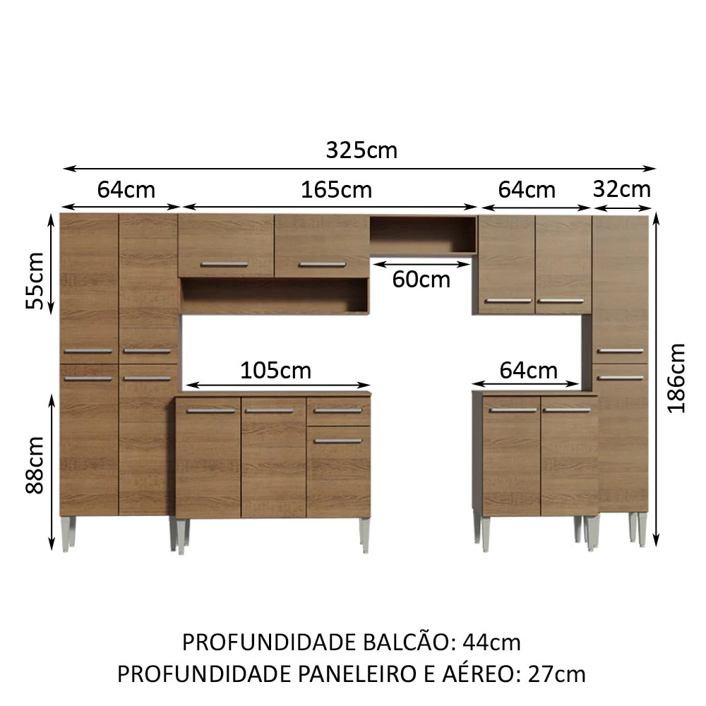 Armário de Cozinha Completa 325cm Rustic Emilly Joy Madesa 01 - Image 3