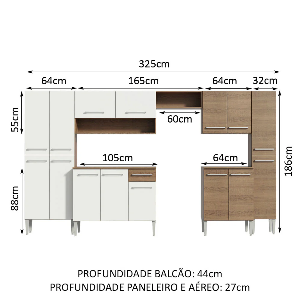 Armário de Cozinha Completa 325cm Rustic/Branco Emilly Joy Madesa 01 - Image 3
