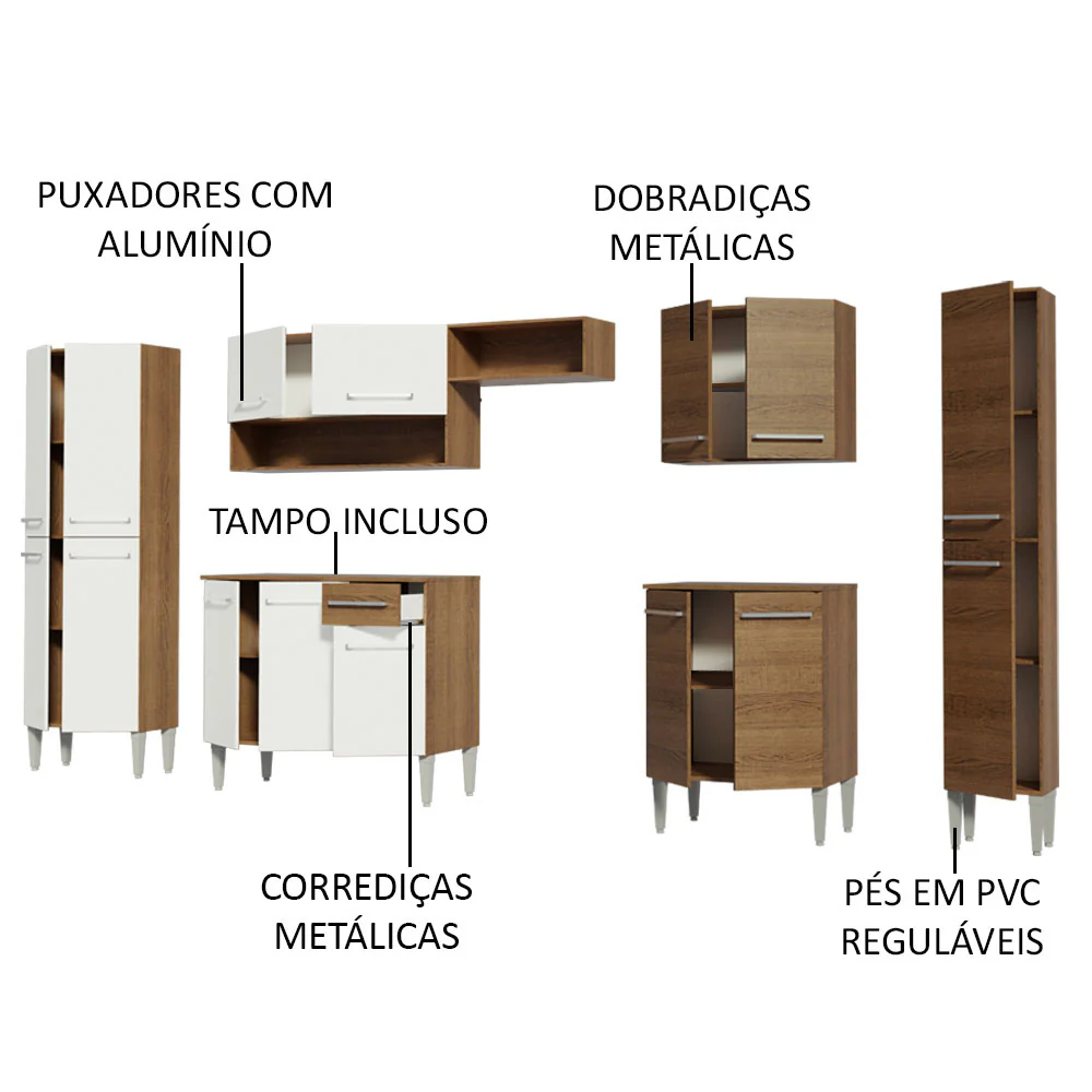 Armário de Cozinha Completa 325cm Rustic/Branco Emilly Joy Madesa 01 - Image 4