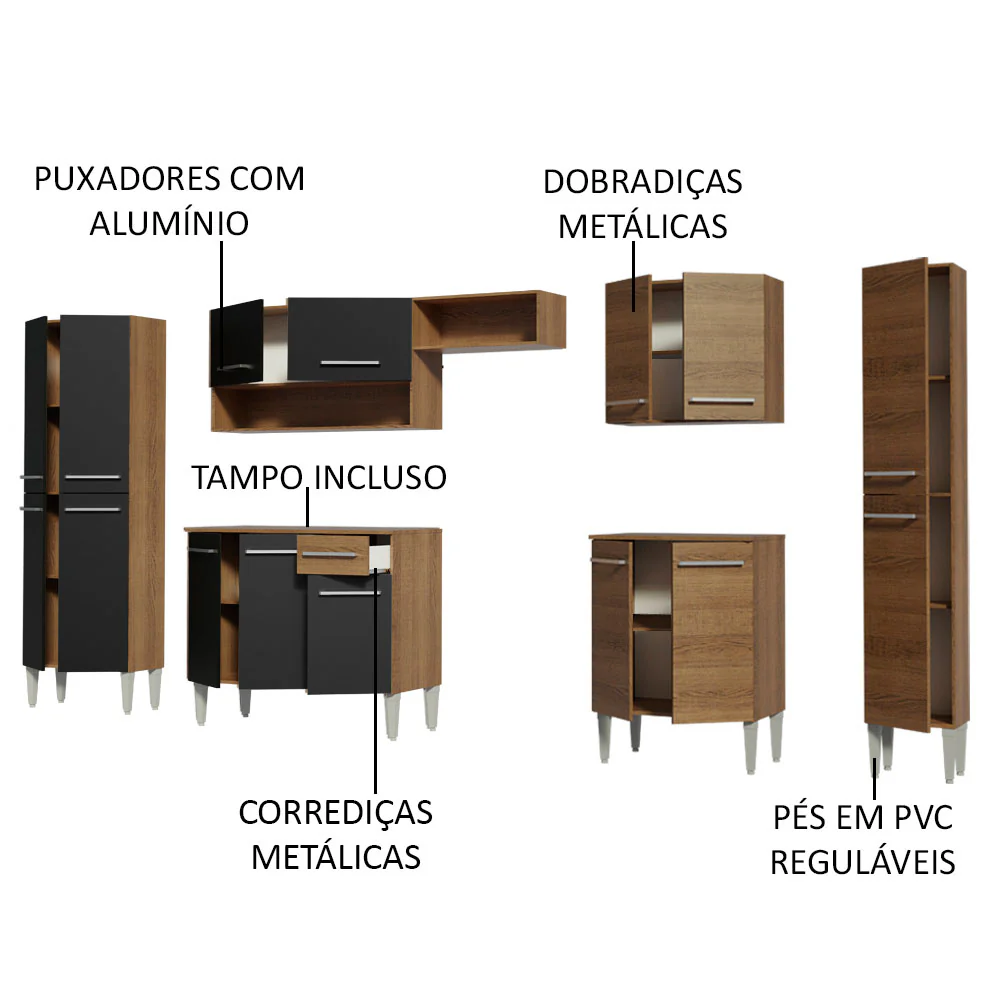 Armário de Cozinha Completa 325cm Rustic/Preto Emilly Joy Madesa 01 - Image 4