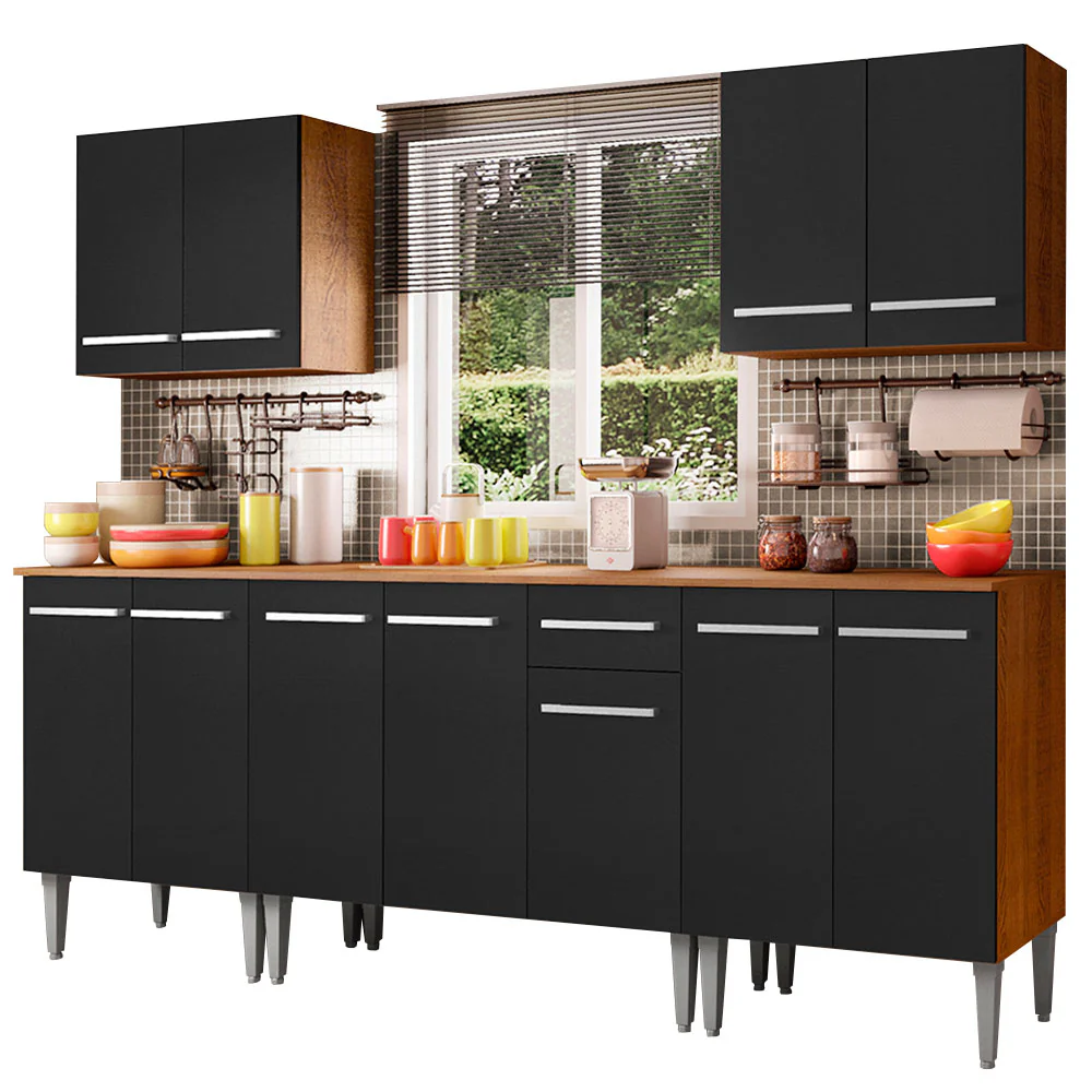 Armário de Cozinha Completa 233cm Rustic/Preto Emilly King Madesa 01 - Image 2