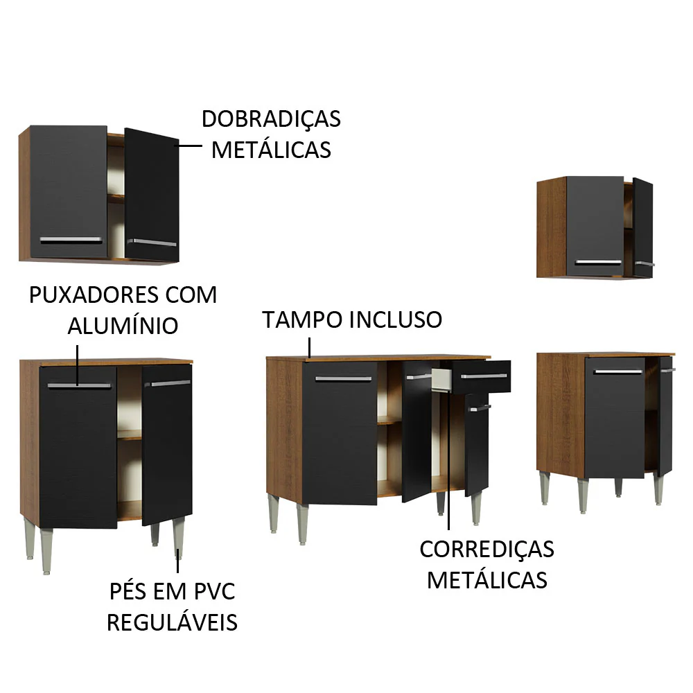 Armário de Cozinha Completa 233cm Rustic/Preto Emilly King Madesa 01 - Image 4