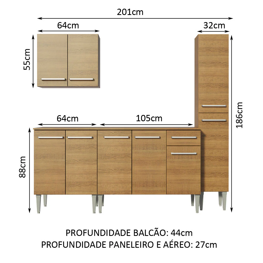 Armário de Cozinha Completa 201cm Rustic Emilly Sing Madesa 01 - Image 3