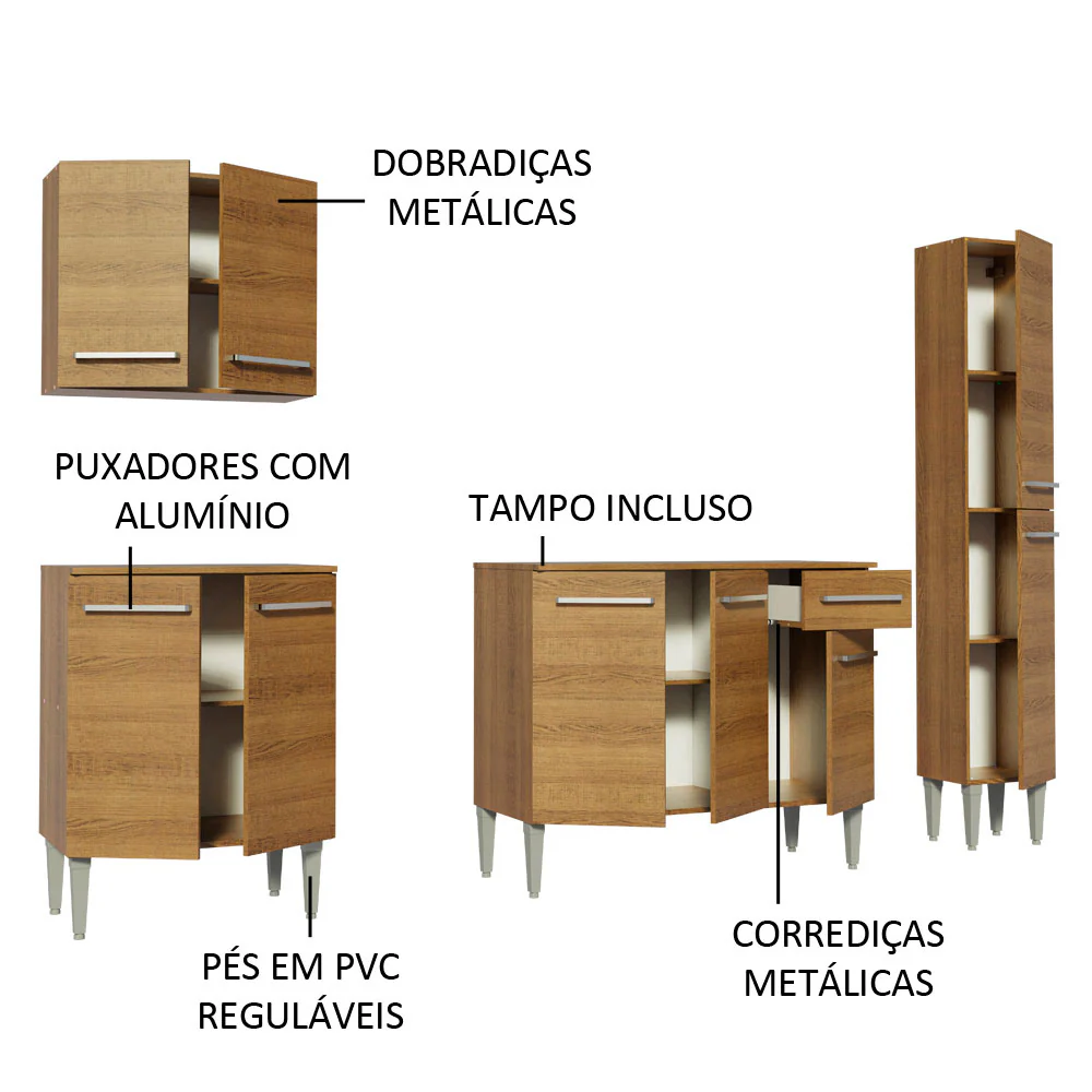 Armário de Cozinha Completa 201cm Rustic Emilly Sing Madesa 01 - Image 4