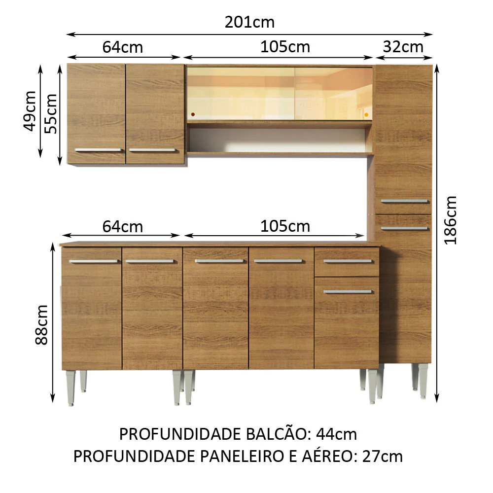 Armário de Cozinha Completa 201cm Rustic Emilly Sky Madesa 04 - Image 3