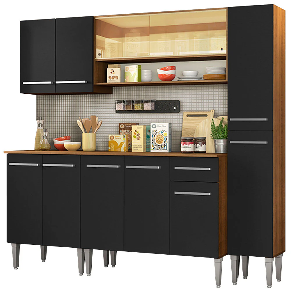 Armário de Cozinha Completa 201cm Rustic/Preto Emilly Sky Madesa 04 - Image 2