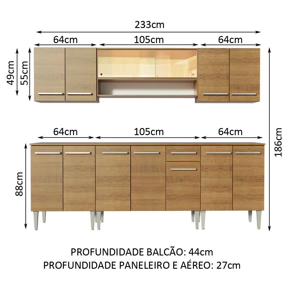 Armário de Cozinha Completa 233cm Rustic Emilly Smile Madesa 04 - Image 3