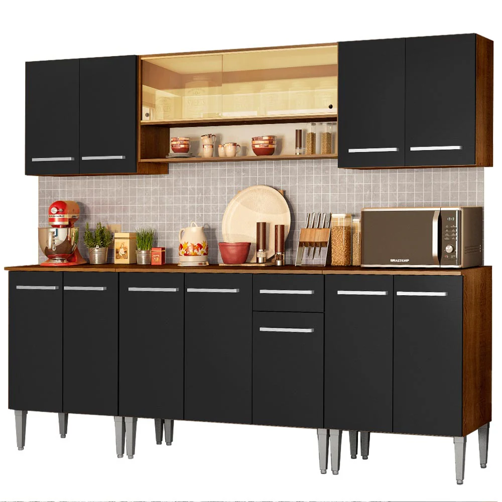 Armário de Cozinha Completa 233cm Rustic/Preto Emilly Smile Madesa 04 - Image 2