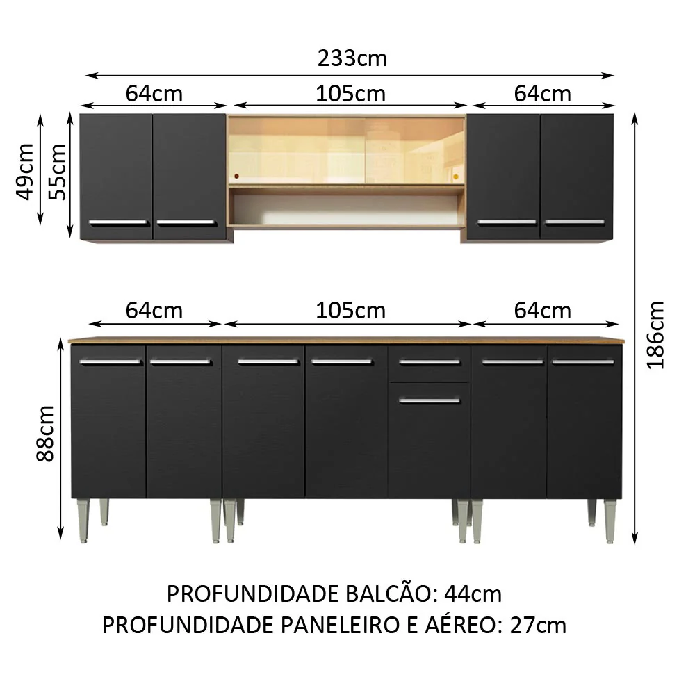 Armário de Cozinha Completa 233cm Rustic/Preto Emilly Smile Madesa 04 - Image 3