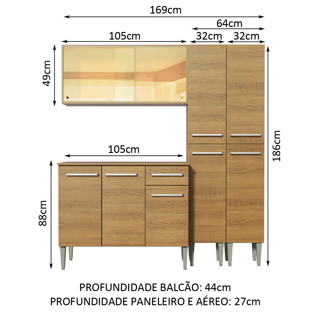 Armário de Cozinha Completa 169cm Rustic Emilly Voice Madesa 06 - Image 3