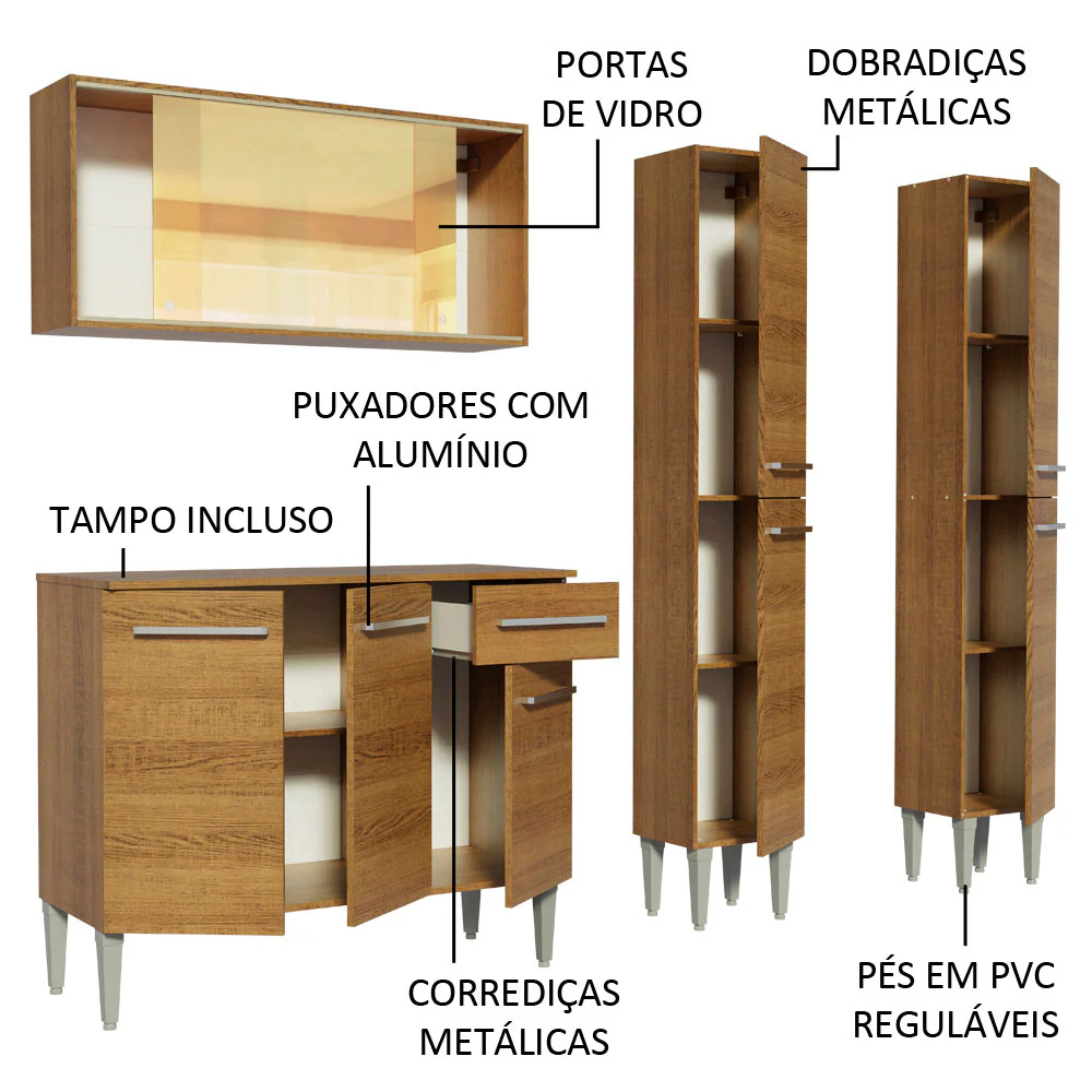 Armário de Cozinha Completa 169cm Rustic Emilly Voice Madesa 06 - Image 4